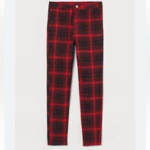 H&M womens Plaid High waisted fitted red black pants size 8